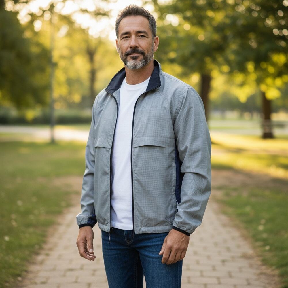 IllumiNITE Reflective Windbreaker Jacket Gray Blue Full Zip Mens L